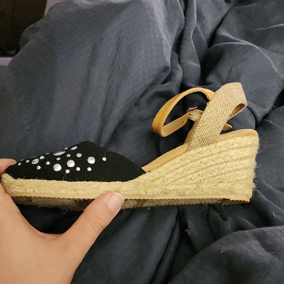 White Mountain Solar Black Espadrille Wedge Shoes - Picture 4 of 12
